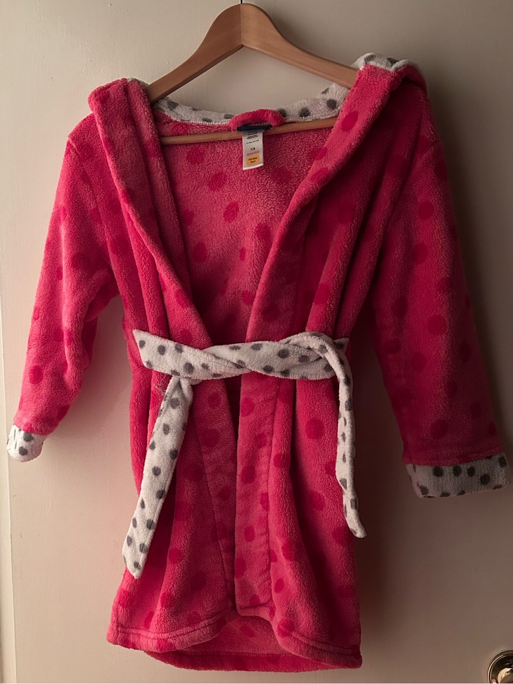 Girls' Pink Cat Hooded Plush Robe with Polka Dot Trim